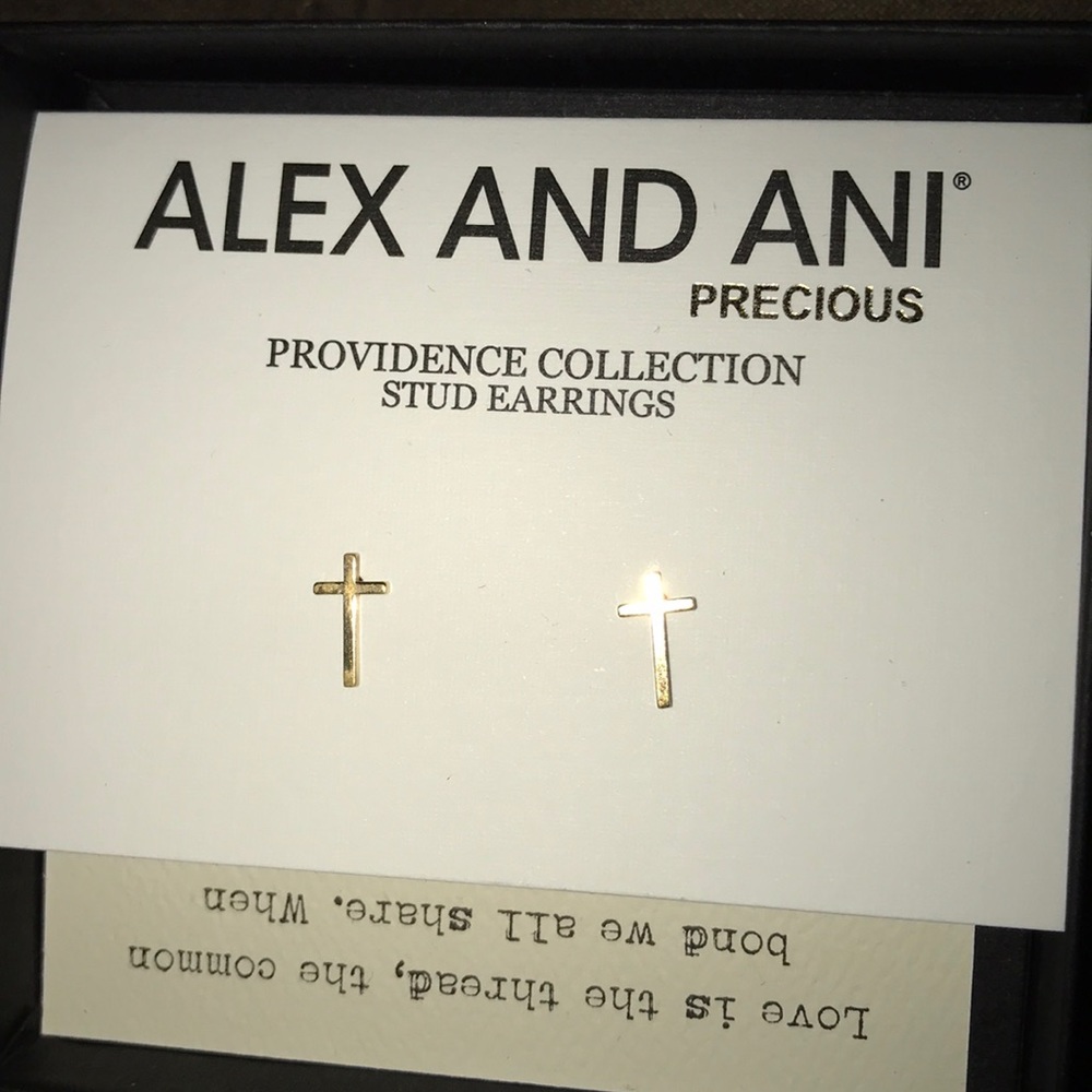 Alex and Ani gold cross earrings